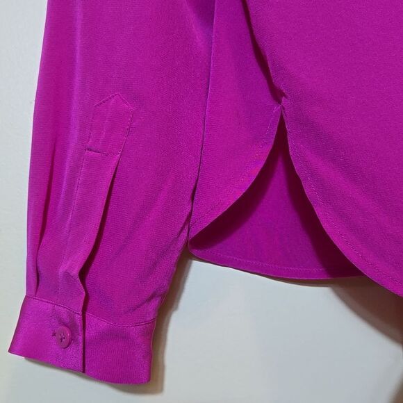 Diane Von Furstenburg Harlow Silk Blouse Top Size 12 Pink Roll Tab Button Down - Picture 12 of 16